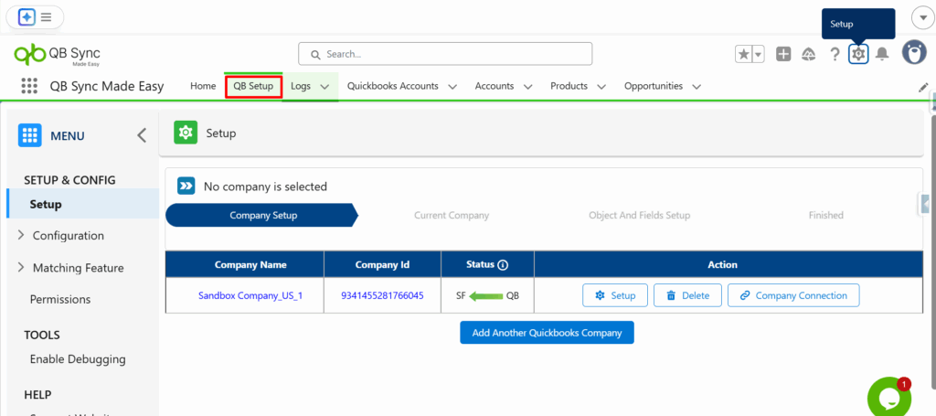 Click on QB Setup