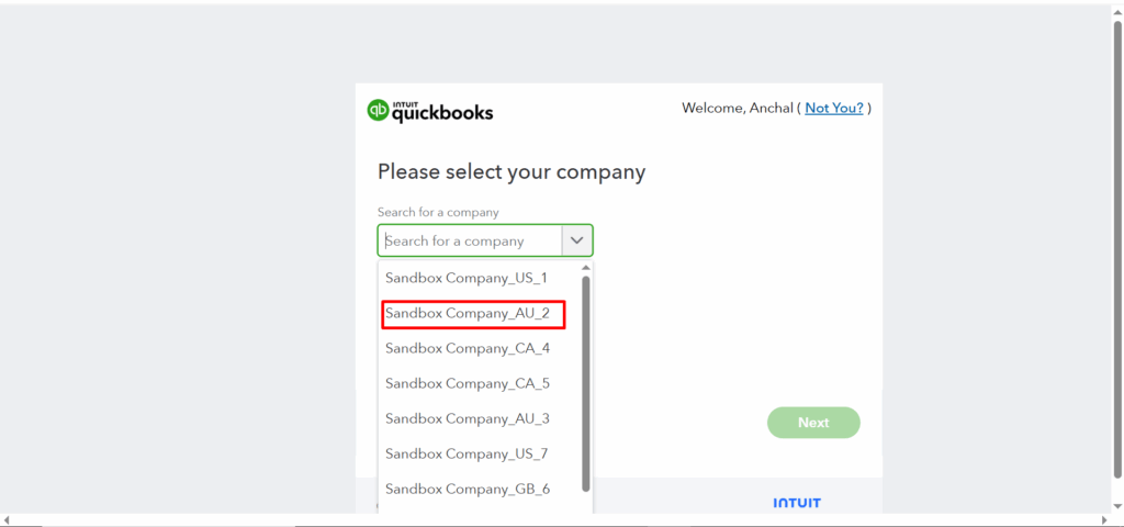 Choose the QuickBooks company