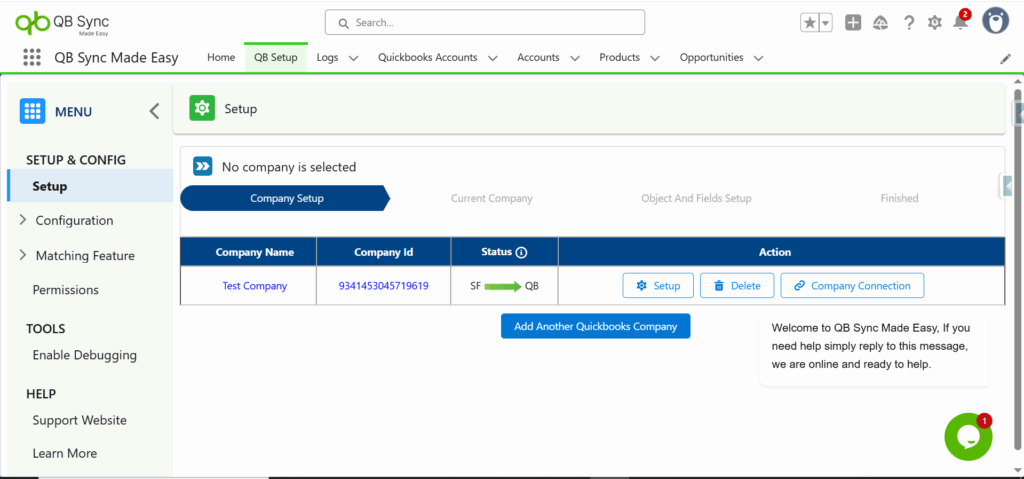 Company Name, ID, and Status