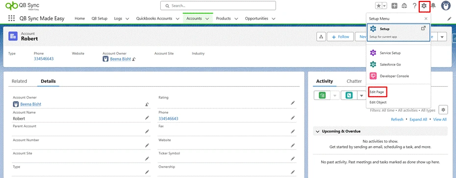 Click the Gear Icon → Edit Page