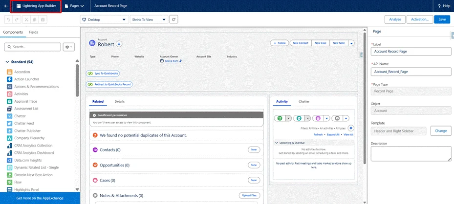 Open the Lightning App Builder