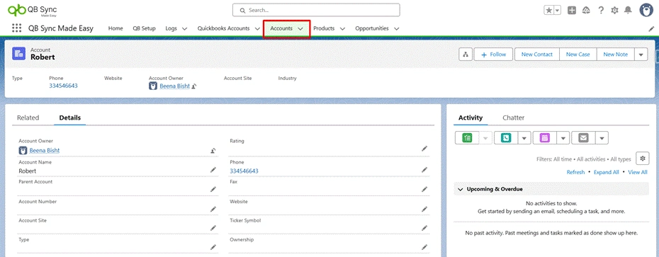 Open the Salesforce Object (Account) Navigate to the Account