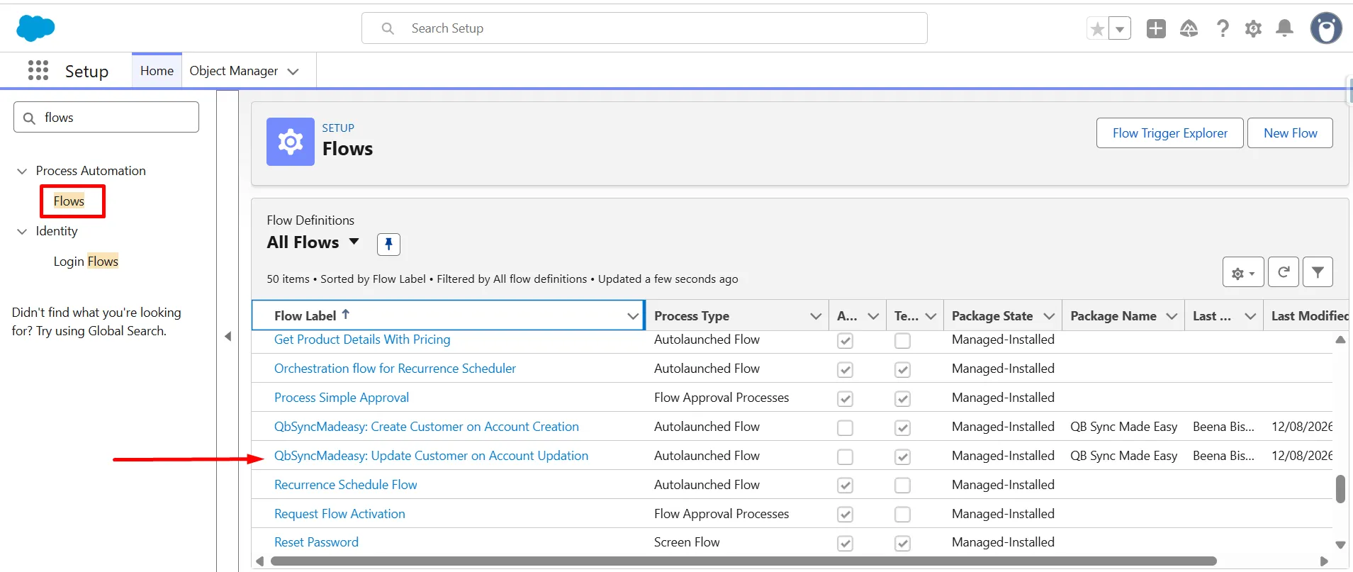  Open the Update Flow Template